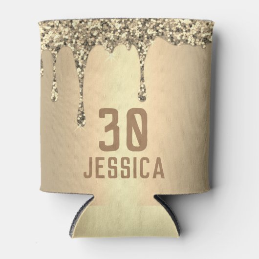 30e verjaardag Elegante Gouden Glitter Drip Favors Blikjeskoeler (Voorkant)