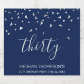 30e Verjaardag Elegante Navy Blue Silver Confetti Sparkling Wijnetiket (Enkel label)