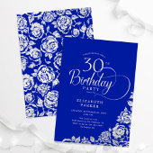 30e verjaardag Elegante Royal Blue Silver Rozen Kaart
