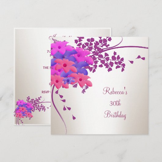 30e verjaardag Elegante witte roze paarse bloemen Kaart (Voorkant / Achterkant)