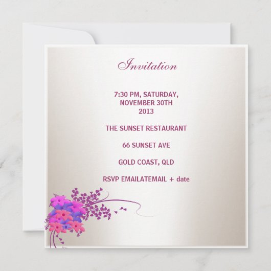 30e verjaardag Elegante witte roze paarse bloemen Kaart (Achterkant)