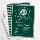 30e verjaardag - ELKE AGE Green Silver Kaart<br><div class="desc">30e verjaardag uitnodiging van mannen of vrouwen. Elegant nodigt een groene kaart uit met faux glitter Silver folie. Functies lettertype typografiescript. Cheers tot 30 jaar! Kan elk jaar worden gepersonaliseerd. Ideaal voor een mijlpaal op de dag van de volwassen dag.</div>