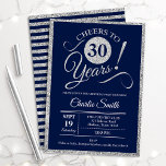 30e verjaardag - ELKE AGE Navy Silver Kaart<br><div class="desc">30e verjaardag uitnodiging van mannen of vrouwen. Elegant nodigt een kaart uit in de marine met faux glitter Silver folie. Functies lettertype typografiescript. Cheers tot 30 jaar! Kan elk jaar worden gepersonaliseerd. Ideaal voor een mijlpaal op de dag van de volwassen dag.</div>