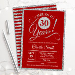 30e verjaardag - ELKE AGE Red Silver Kaart<br><div class="desc">30e verjaardag uitnodiging van mannen of vrouwen. Elegant nodigt kaart rood uit met faux glitter Silver folie. Functies lettertype typografiescript. Cheers tot 30 jaar! Kan elk jaar worden gepersonaliseerd. Ideaal voor een mijlpaal op de dag van de volwassen dag.</div>