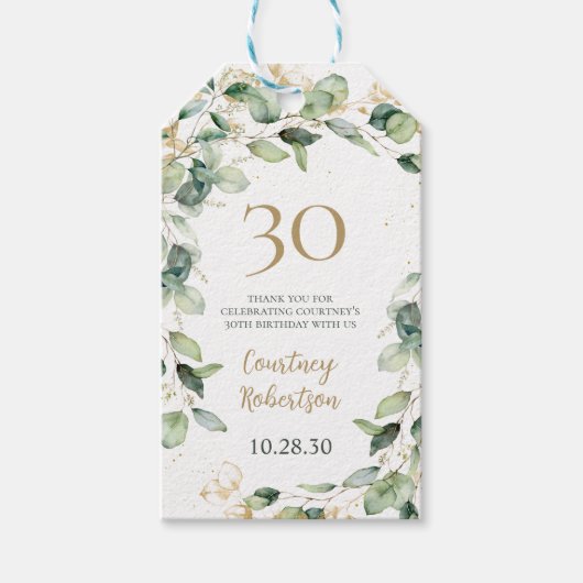30e Verjaardag Eucalyptus Bedankt Cadeaulabel (Voorkant)
