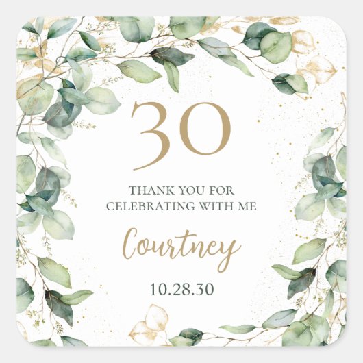 30e Verjaardag Eucalyptus Bedankt Vierkante Sticker (Voorkant)