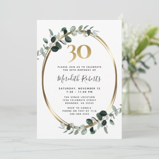 30e verjaardag Eucalyptus Gold Metallic Party Kaart (Staand voorkant)