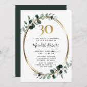 30e verjaardag Eucalyptus Gold Metallic Party Kaart (Voorkant / Achterkant)