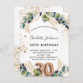 30e verjaardag eucalyptus greenery glitter elegant uitnodiging briefkaart (Voorkant / Achterkant)