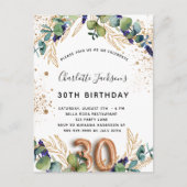 30e verjaardag eucalyptus greenery glitter elegant uitnodiging briefkaart (Voorkant)