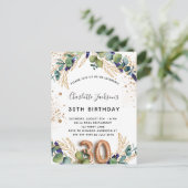 30e verjaardag eucalyptus greenery glitter elegant uitnodiging briefkaart (Staand voorkant)