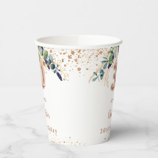 30e verjaardag eucalyptus greenery glitter monogra papieren bekers (Links)