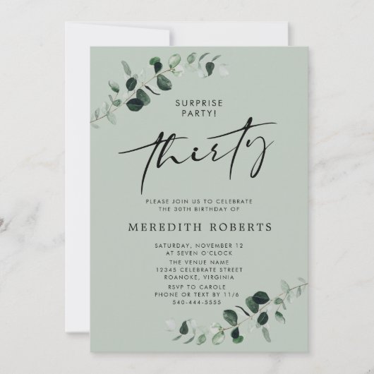 30e verjaardag Eucalyptus Sage Kaart (Voorkant)