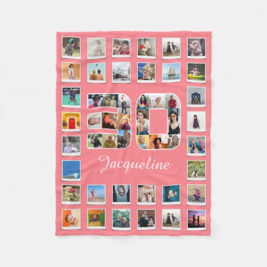 30e verjaardag Familie Fotocollage 49 foto's Fleece Deken (Voorkant)