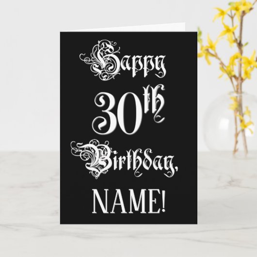 30e verjaardag: Fancy, elegant script + aangepaste Kaart (Gele Bloem)