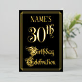 30e verjaardag — Fancy script en aangepaste naam Folie Uitnodiging (Staand Voorkant)