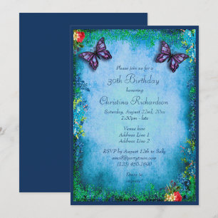 30e Verjaardag Faux Glitter, Vlinders & Rozen Kaart