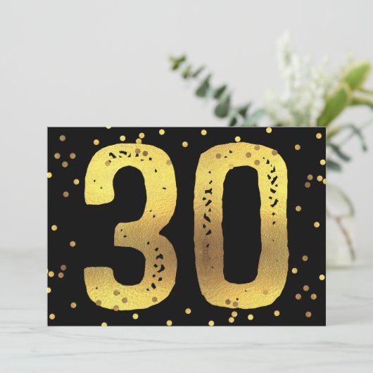 30e verjaardag Faux Gold Foil Confetti Black Kaart (Staand voorkant)