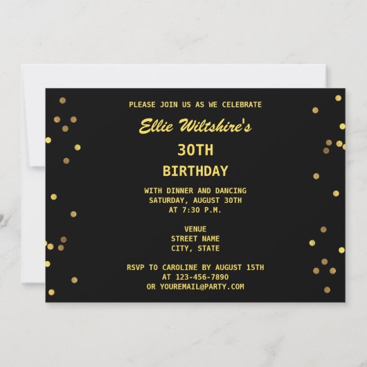 30e verjaardag Faux Gold Foil Confetti Black Kaart (Achterkant)
