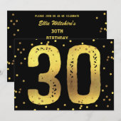 30e verjaardag Faux Gold Foil Confetti Black Kaart (Voorkant / Achterkant)
