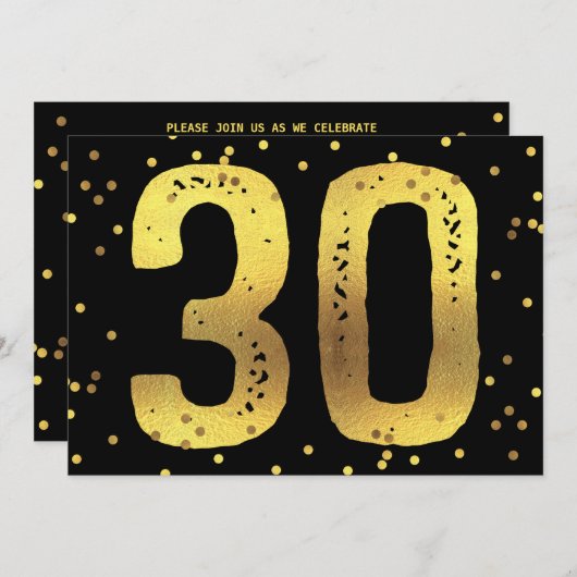 30e verjaardag Faux Gold Foil Confetti Black Kaart (Voorkant / Achterkant)