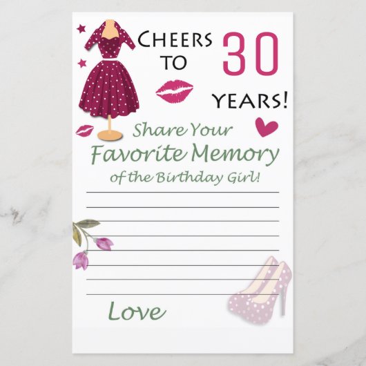 30e verjaardag Favoriete herinnering van het meisj (Voorkant)