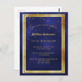 30e verjaardag feestje blauwe goudgouden glimmende briefkaart (Voorkant / Achterkant)