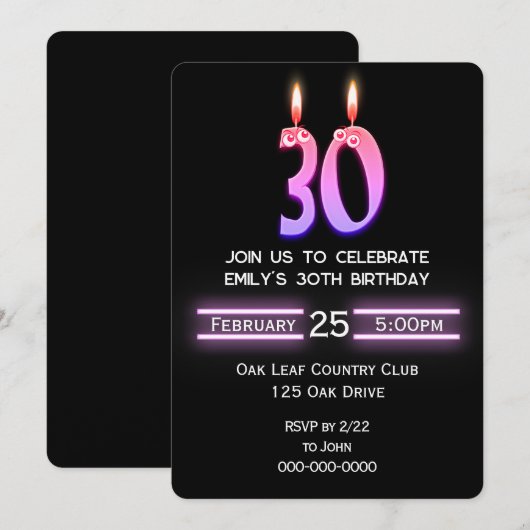 30e verjaardag feestkaarsen kaart (Voorkant / Achterkant)