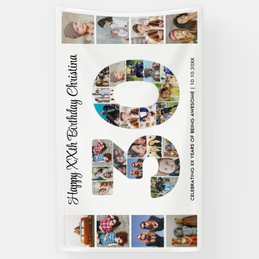 30e verjaardag feestnummer 30 fotocollage spandoek (Verticaal)