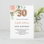 30e verjaardag floraal roos goud eucalyptus greene kaart (Staand voorkant)