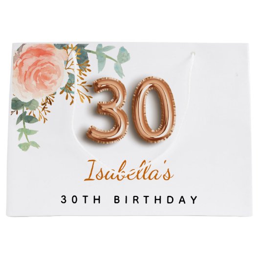 30e verjaardag floraal roos goud eucalyptusverjaar groot cadeauzakje (Voorkant)