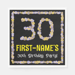 30e verjaardag: Floral Flowers Number, Custom Name Servet