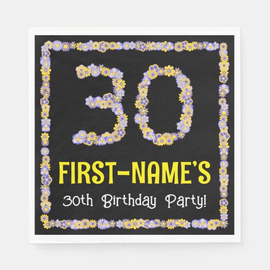 30e verjaardag: Floral Flowers Number, Custom Name Servet (Voorkant)