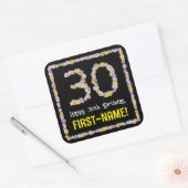 30e verjaardag: Floral Flowers Number, Custom Name Vierkante Sticker (Envelop)