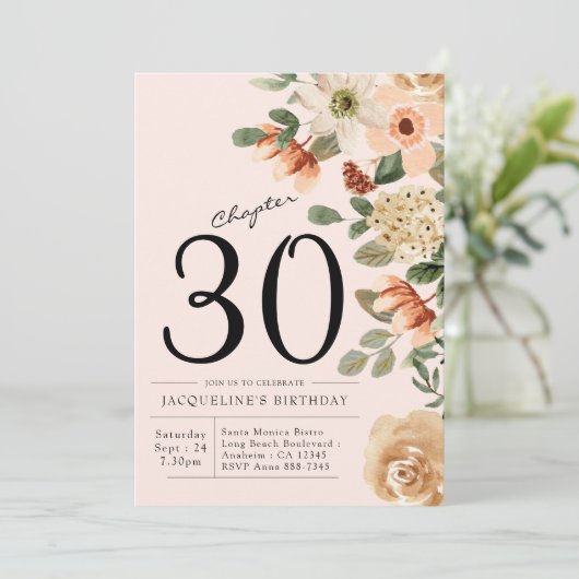 30e  verjaardag Floral Kaart (Staand voorkant)