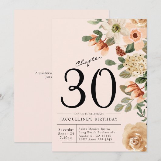 30e  verjaardag Floral Kaart (Voorkant / Achterkant)