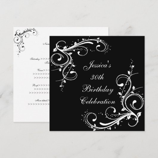 30e verjaardag Floral Swirls Black & White Kaart (Voorkant / Achterkant)