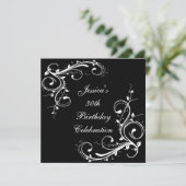 30e verjaardag Floral Swirls Black & White Kaart (Staand voorkant)