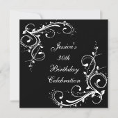 30e verjaardag Floral Swirls Black & White Kaart (Voorkant)