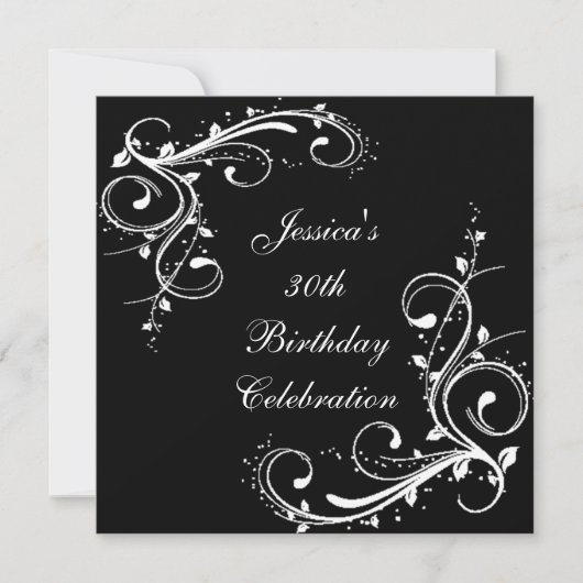 30e verjaardag Floral Swirls Black & White Kaart (Voorkant)