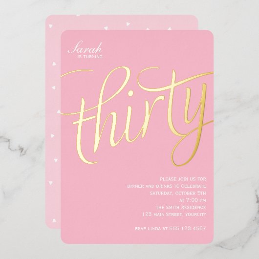 30e verjaardag folie uitnodiging (Voorkant / Achterkant)