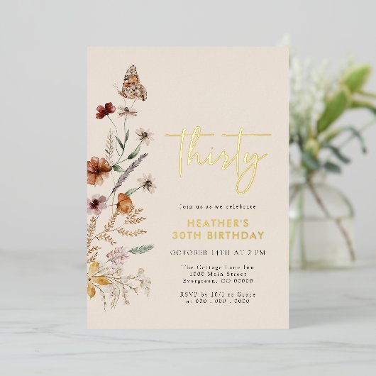 30e verjaardag Folie uitnodiging (Staand Voorkant)