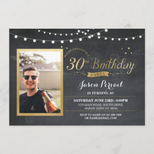 30e verjaardag Foto Chalk Rustic Gold Invitation Kaart