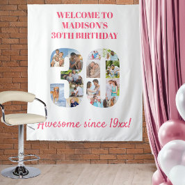 30e verjaardag Foto Collage Backdrop roze Wandkleed
