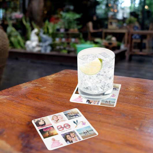 30e verjaardag foto collage naam kartonnen onderzetters