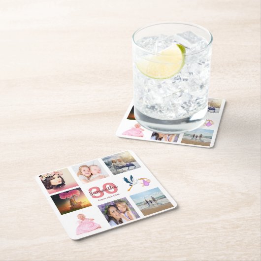 30e verjaardag foto collage naam kartonnen onderzetters (Insitu)