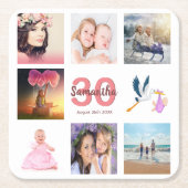30e verjaardag foto collage naam kartonnen onderzetters (Voorkant)