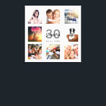 30e verjaardag foto collage witte monogram canvas afdruk<br><div class="desc">Een unieke 30e verjaardagsgeschenk of -hoed, die haar leven viert met een collage van 8 van je foto's. Voeg afbeeldingen van haar familie, vrienden, huisdieren, hobbies of droomreisbestemming toe. Pas een naam, leeftijd 30 en een datum aan en voeg deze toe. Grijze en zwarte gekleurde letters. Een witte achtergrond. Dit...</div>