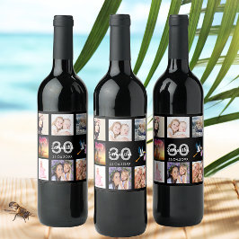 30e verjaardag foto collage zwart wijn etiket