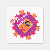 30e verjaardag foto en naam roze ster servetten (Voorkant)